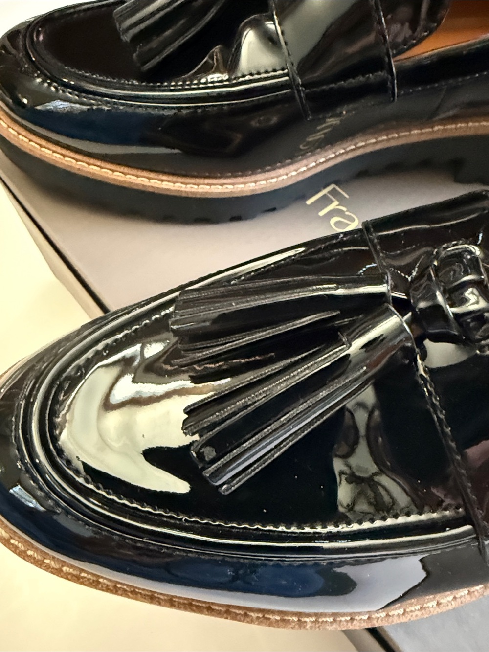 NWT FRANCO SARTO BLACK PTENT TASSEL PENNY LOAFERS, SIZE 9 - Picture 9 of 11
